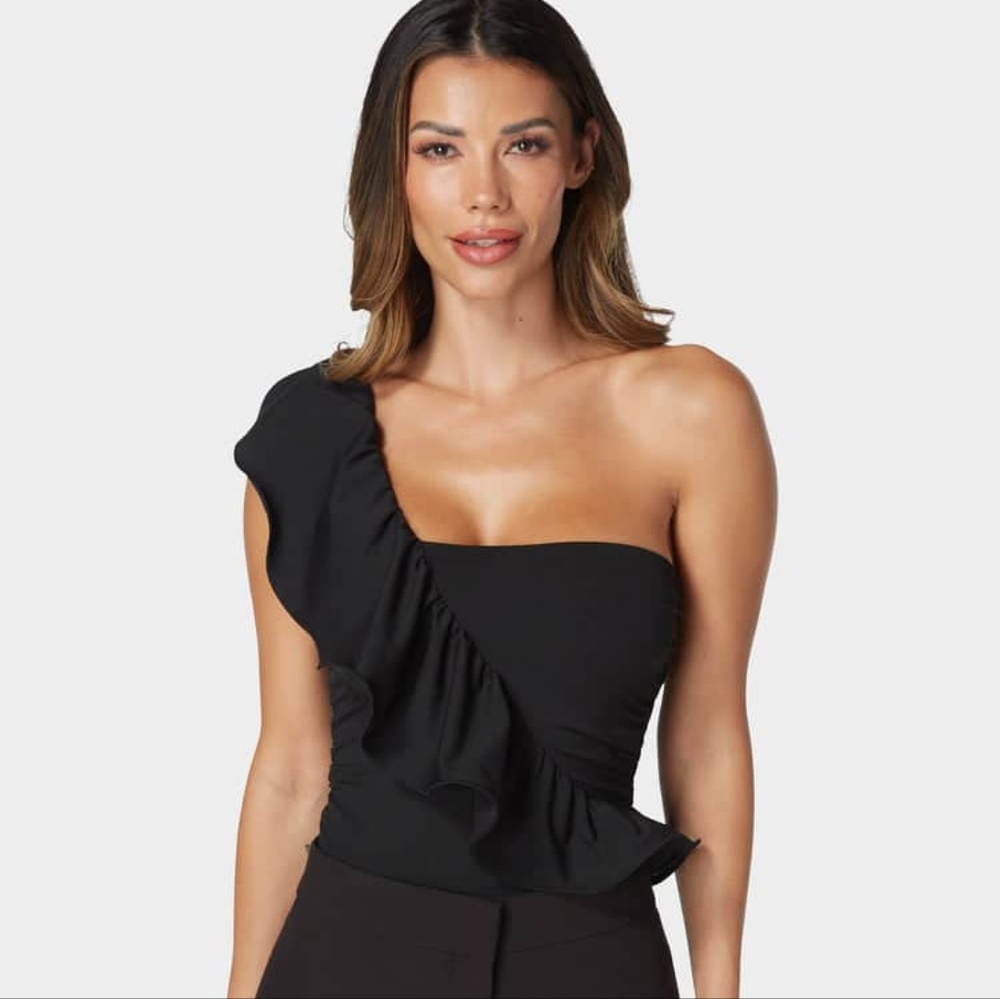 Bebe One Shoulder Ruffle Knit Bodysuit